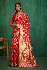 Shop Elegant Red Banarasi Art Silk Woven Ready to Wear Saree Online - Best Prices