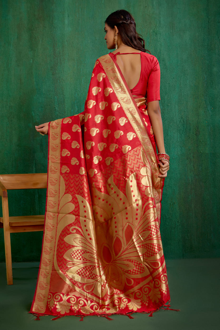 Shop Elegant Red Banarasi Art Silk Woven Ready to Wear Saree Online - Best Prices