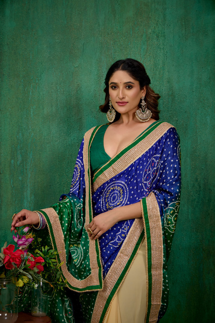 Buy Faux Georgette Multi Color Embroidered Ready to Wear Saree Online - Best Prices