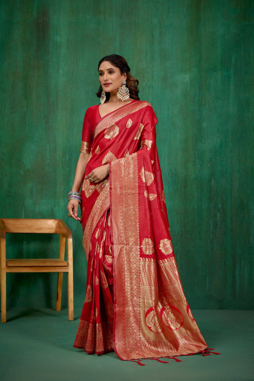 Shop Elegant Red Banarasi Art Silk Woven Ready to Wear Saree Online - Best Prices