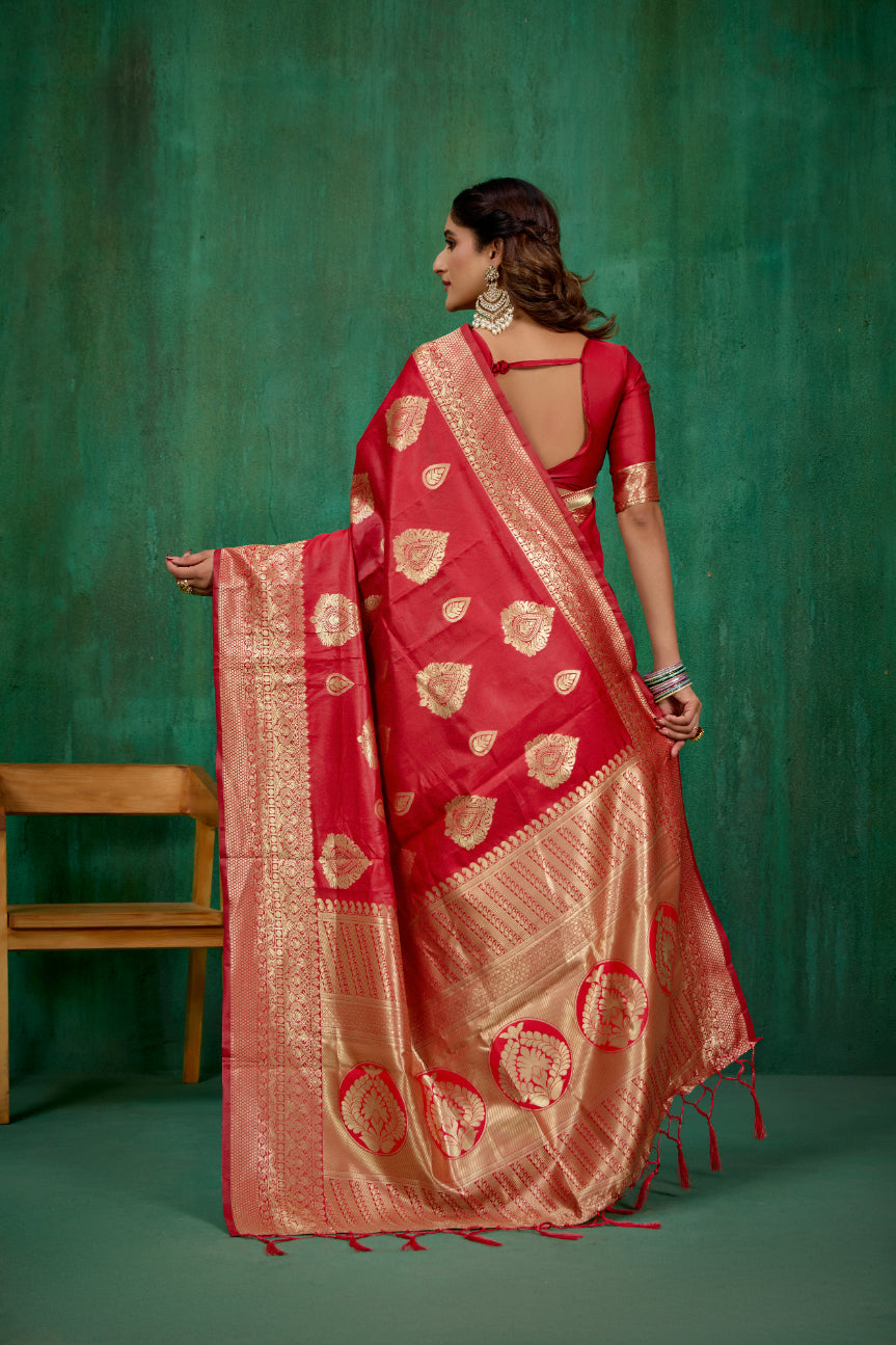 Shop Elegant Red Banarasi Art Silk Woven Ready to Wear Saree Online - Best Prices