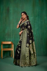 Shop Elegant Black Banarasi Art Silk Woven Ready to Wear Saree Online - Best Prices