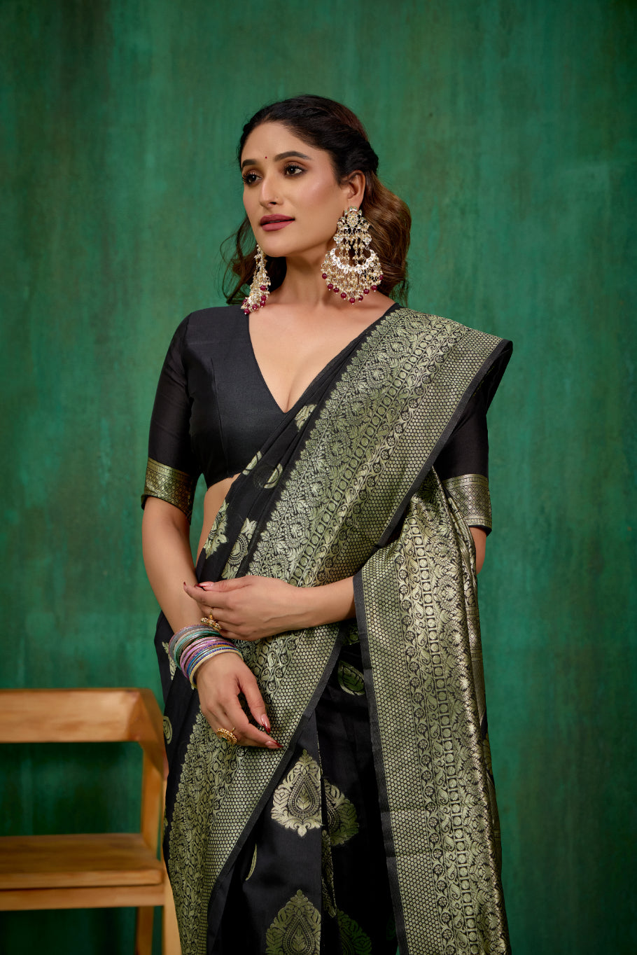 Shop Elegant Black Banarasi Art Silk Woven Ready to Wear Saree Online - Best Prices