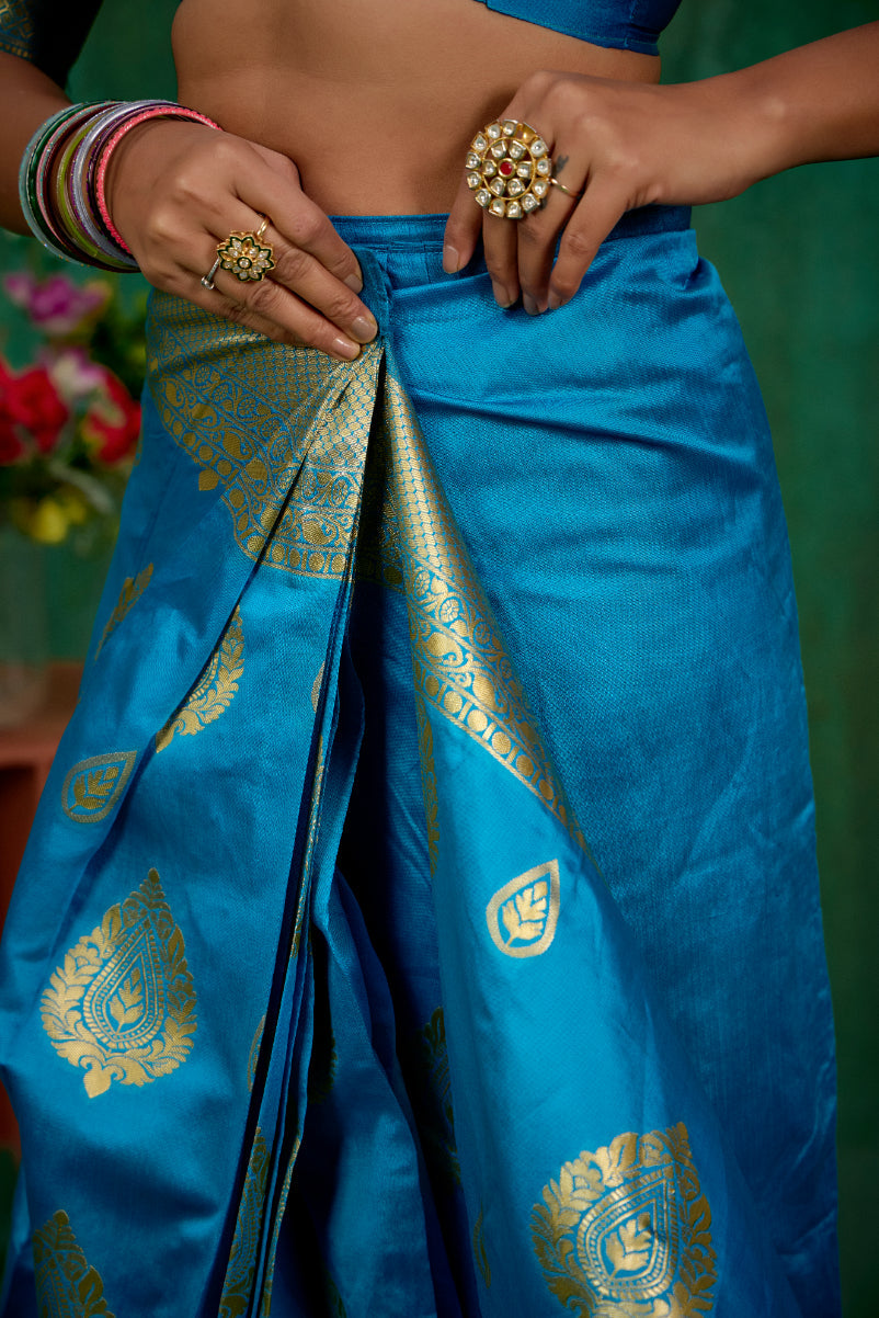 Shop Elegant Teal Banarasi Art Silk Woven Ready to Wear Saree Online - Best Prices