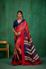 Shop Stylish Red Linen Printed Ready to Wear Sarees Online - Affordable Prices