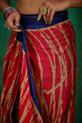 Shop Stylish Red Linen Printed Ready to Wear Sarees Online - Affordable Prices