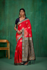 Shop Elegant Red Banarasi Art Silk Woven Ready to Wear Saree Online - Best Prices