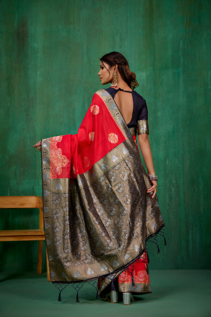 Shop Elegant Red Banarasi Art Silk Woven Ready to Wear Saree Online - Best Prices