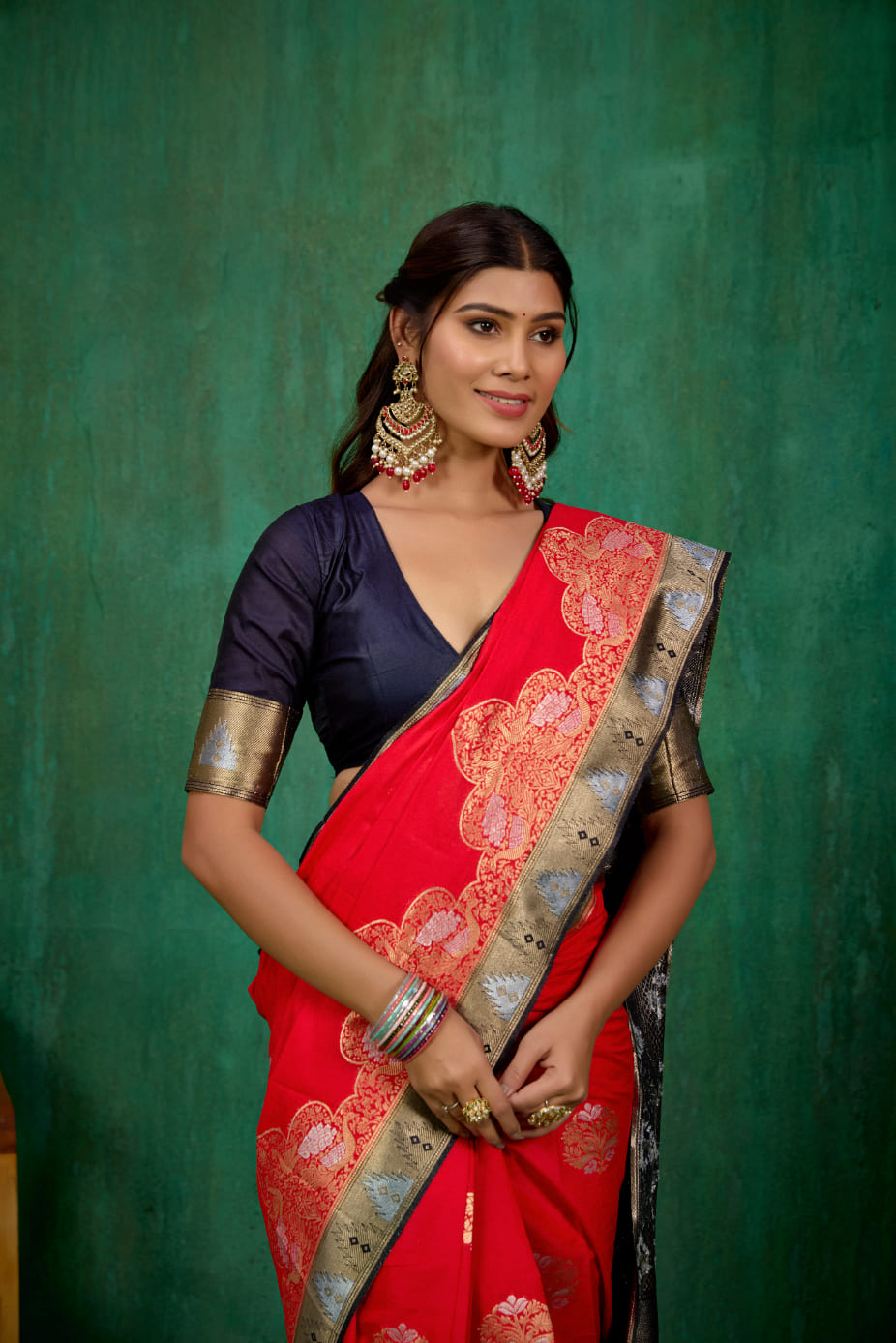 Shop Elegant Red Banarasi Art Silk Woven Ready to Wear Saree Online - Best Prices