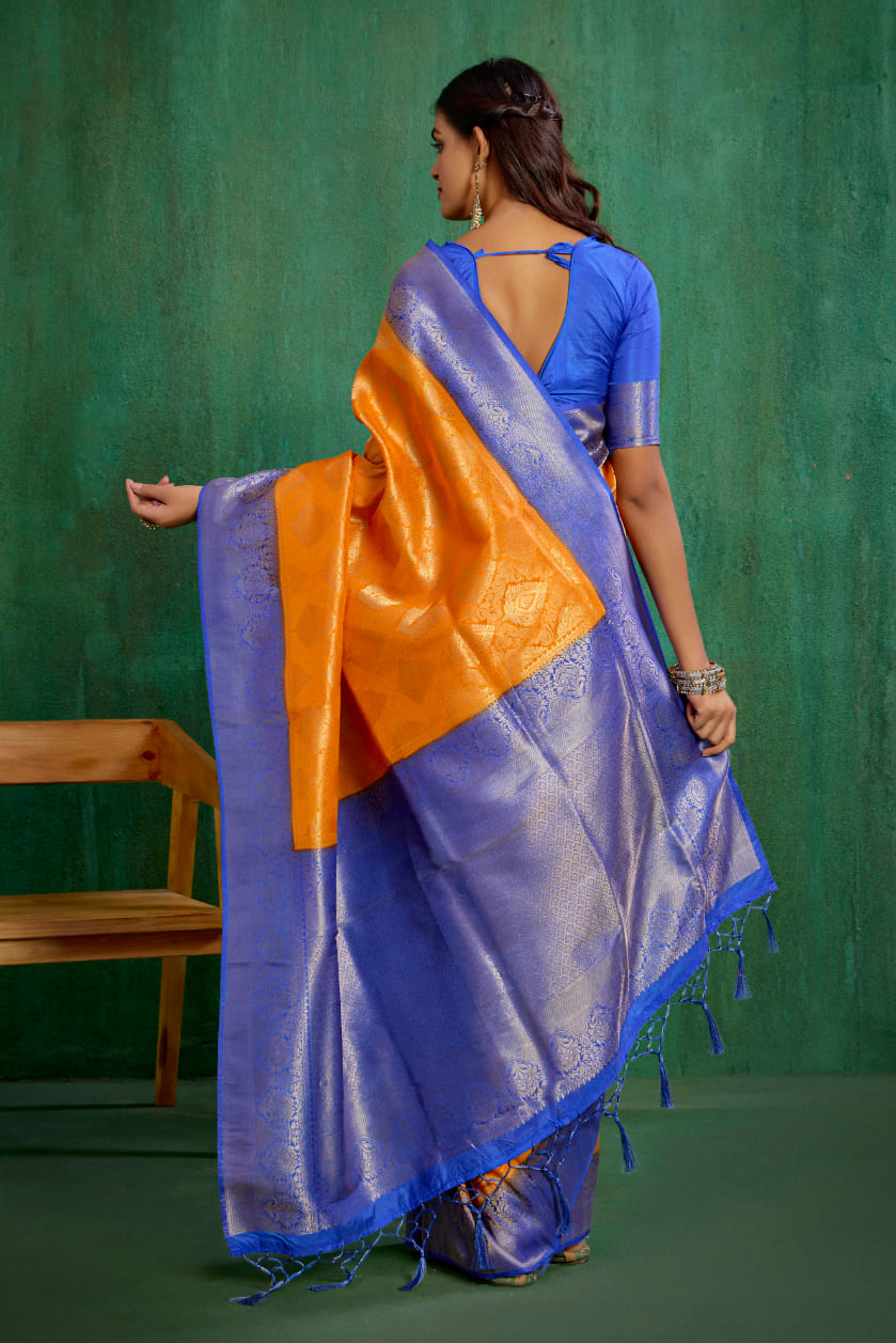 Shop Elegant Orange Banarasi Art Silk Woven Ready to Wear Saree Online - Best Prices