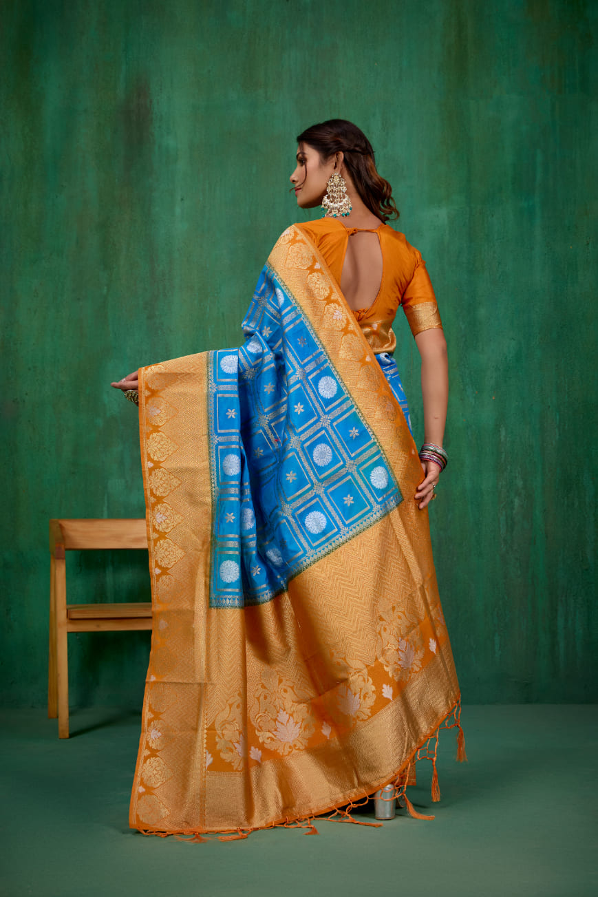 Shop Elegant Blue Banarasi Art Silk Woven Ready to Wear Saree Online - Best Prices