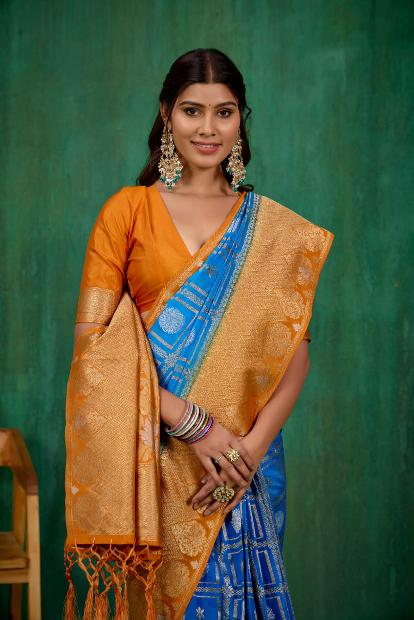 Shop Elegant Blue Banarasi Art Silk Woven Ready to Wear Saree Online - Best Prices