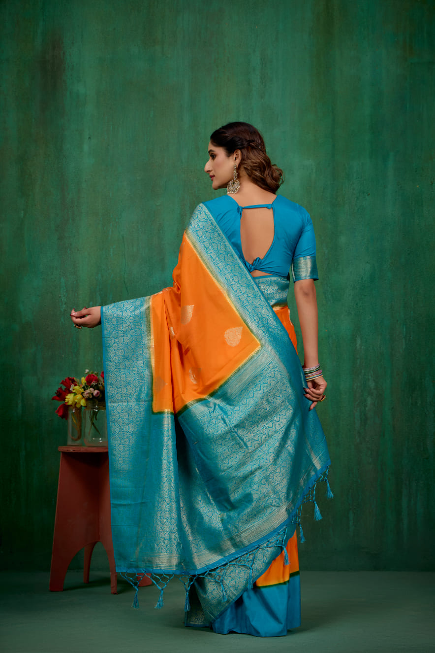 Shop Elegant Mustard Banarasi Art Silk Woven Ready to Wear Saree Online - Best Prices