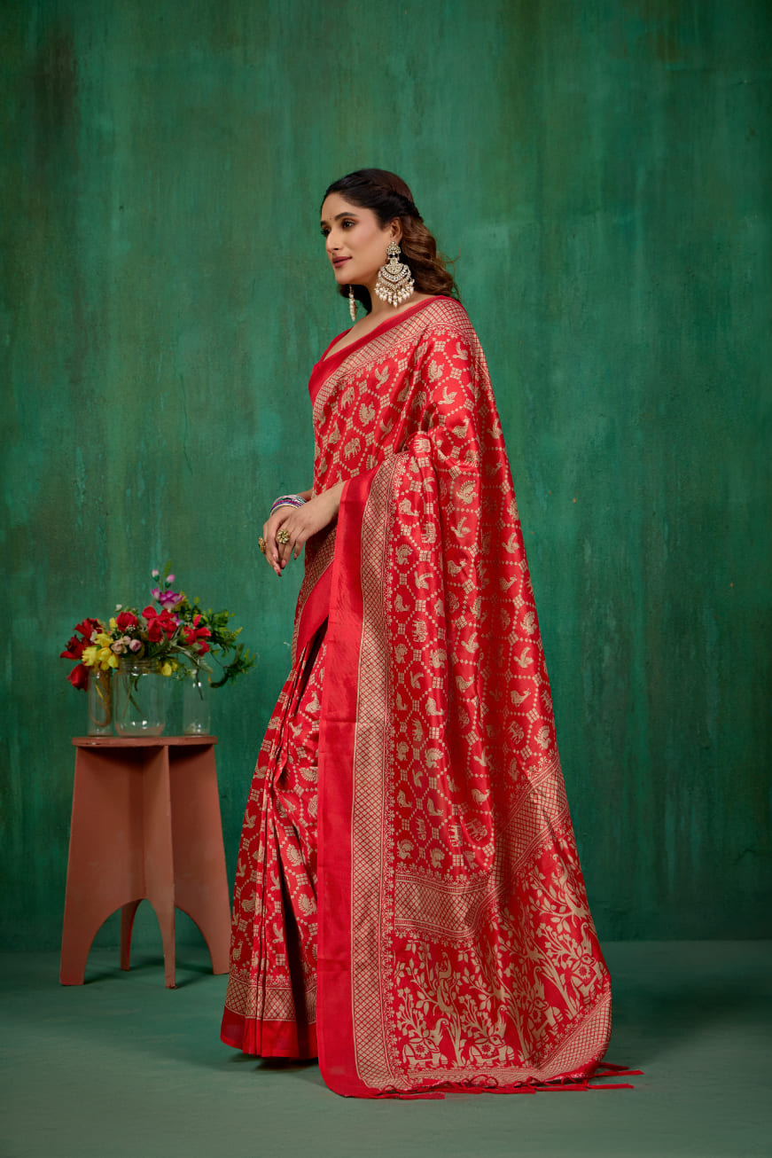 Shop Elegant Red Mysore Art Silk Printed Ready to Wear Saree Online - Best Prices