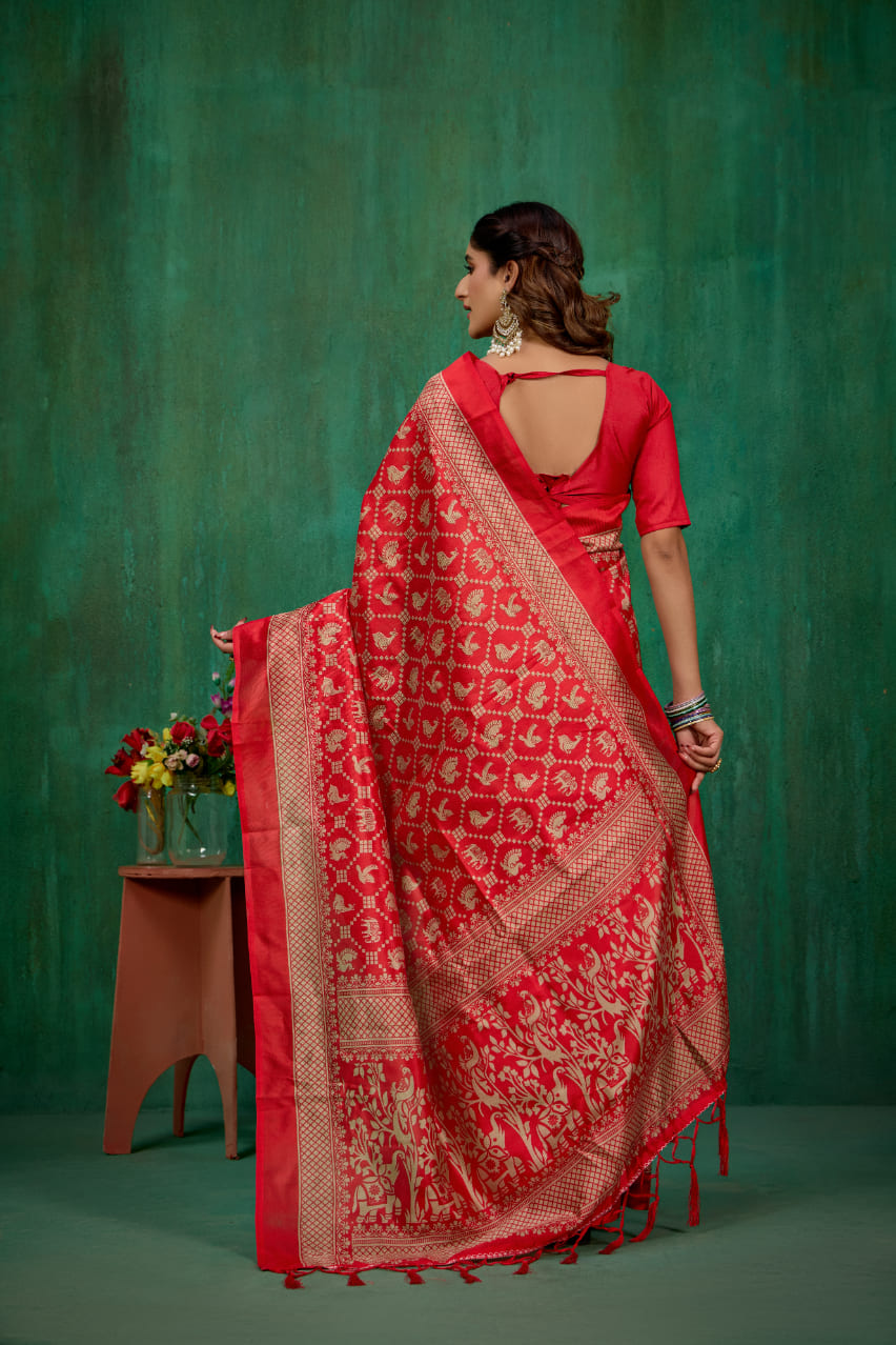 Shop Elegant Red Mysore Art Silk Printed Ready to Wear Saree Online - Best Prices