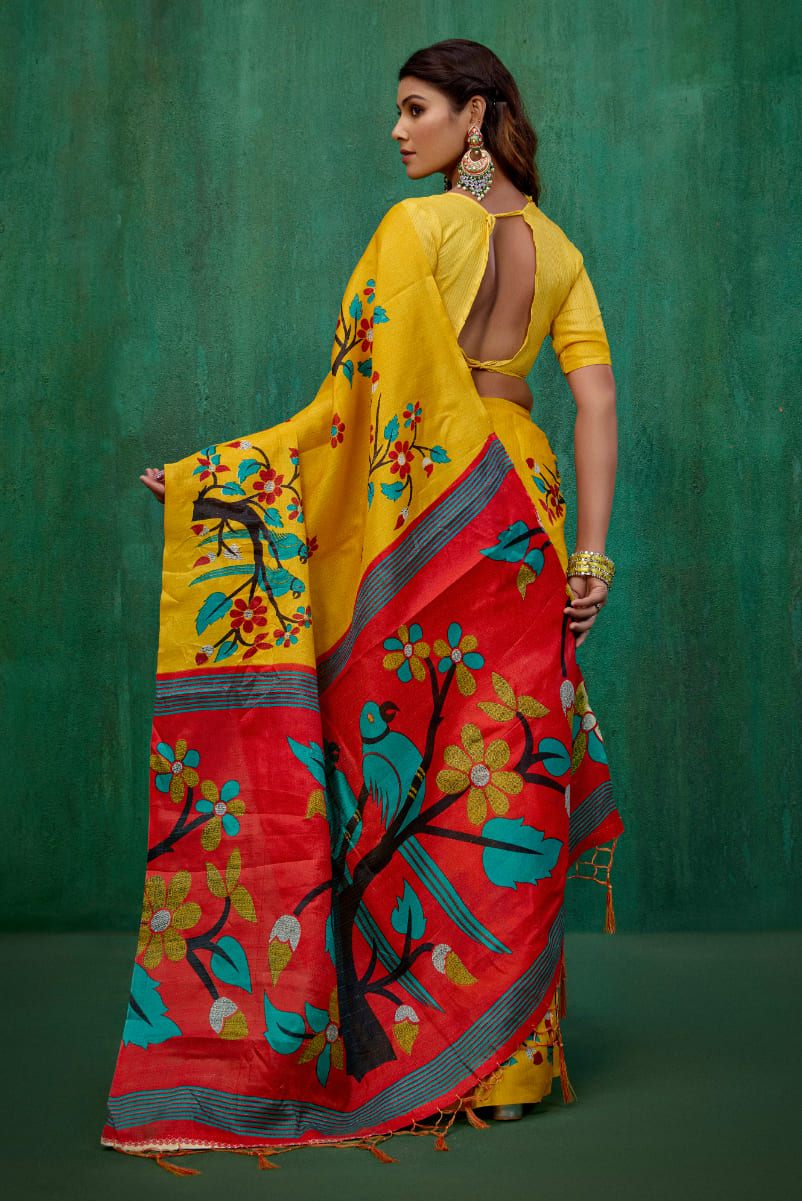 Shop Elegant Mustard Mysore Art Silk Printed Ready to Wear Saree Online - Best Prices