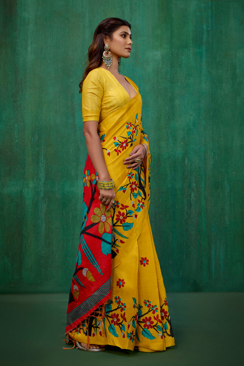 Shop Elegant Mustard Mysore Art Silk Printed Ready to Wear Saree Online - Best Prices