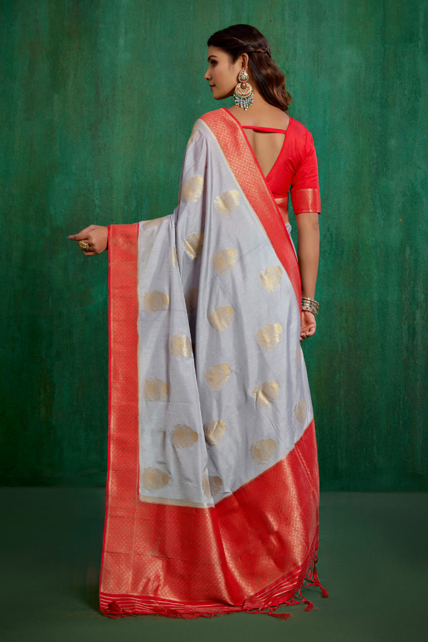 Shop Elegant Grey Banarasi Art Silk Woven Ready to Wear Saree Online - Best Prices