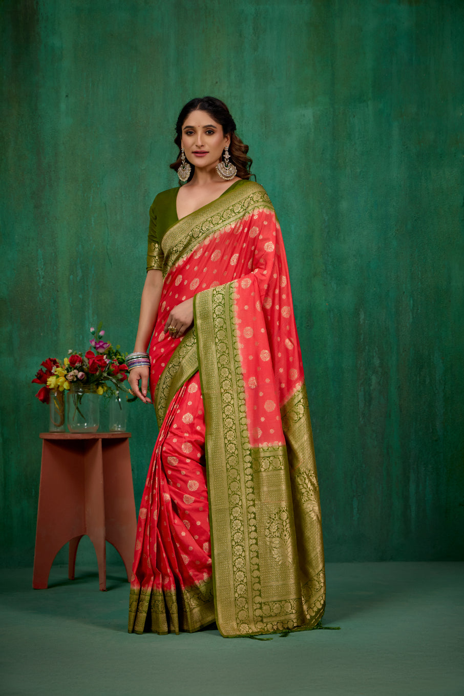 Shop Elegant Red Banarasi Art Silk Woven Ready to Wear Saree Online - Best Prices