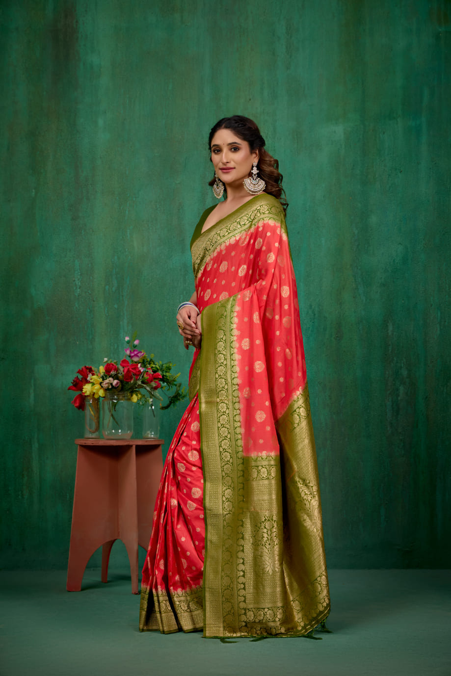 Shop Elegant Red Banarasi Art Silk Woven Ready to Wear Saree Online - Best Prices