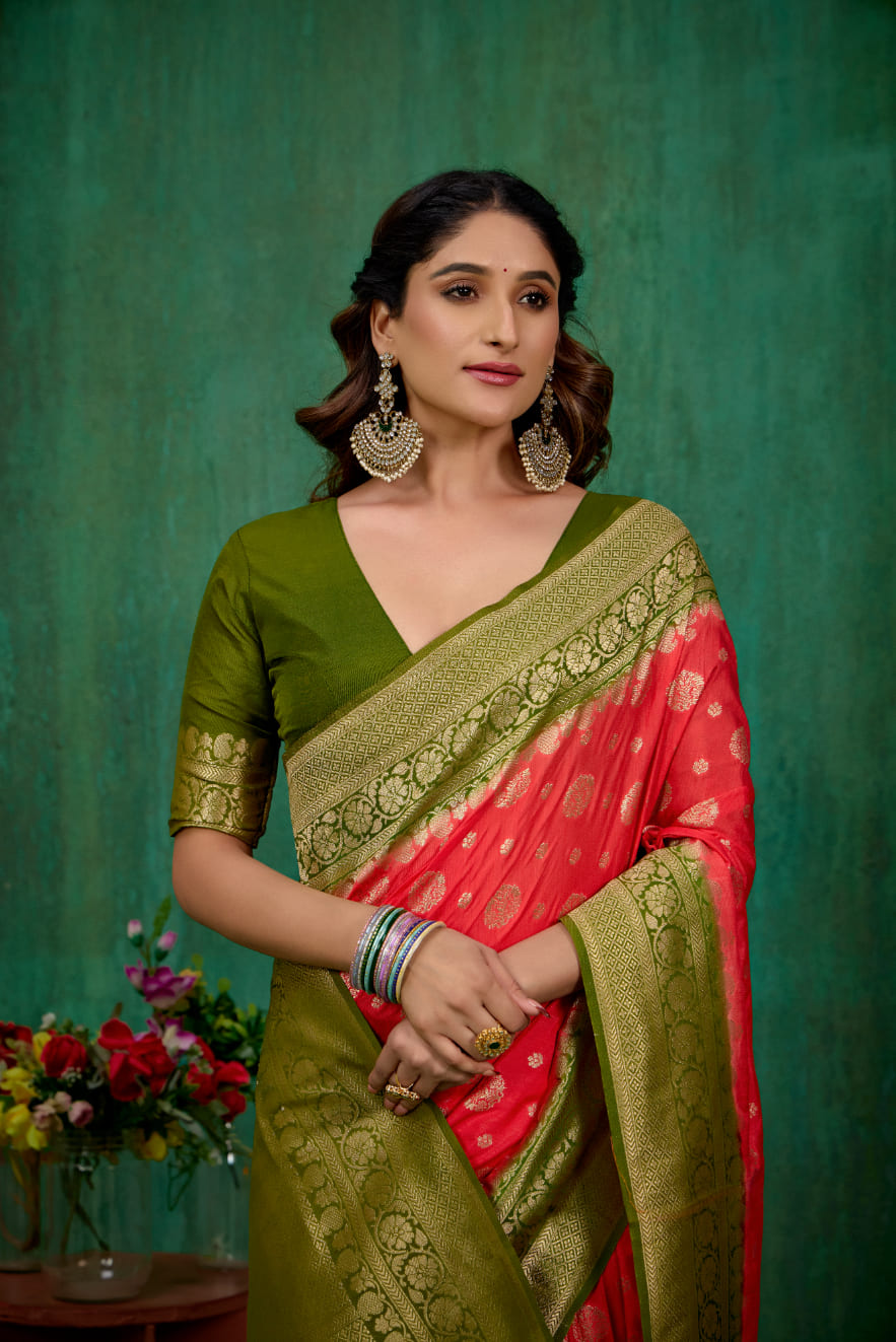 Shop Elegant Red Banarasi Art Silk Woven Ready to Wear Saree Online - Best Prices