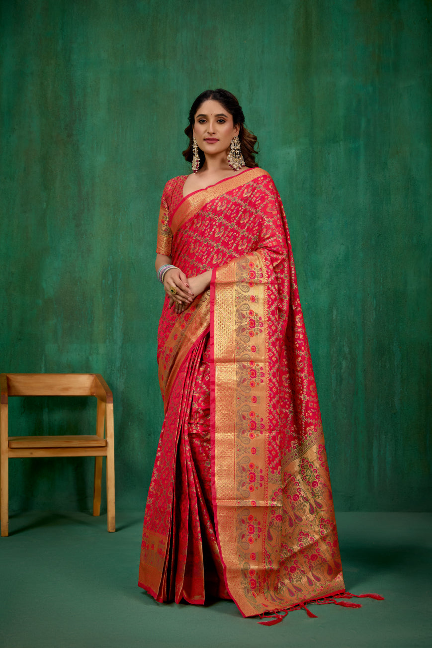 Shop Elegant Red Banarasi Art Silk Woven Ready to Wear Saree Online - Best Prices