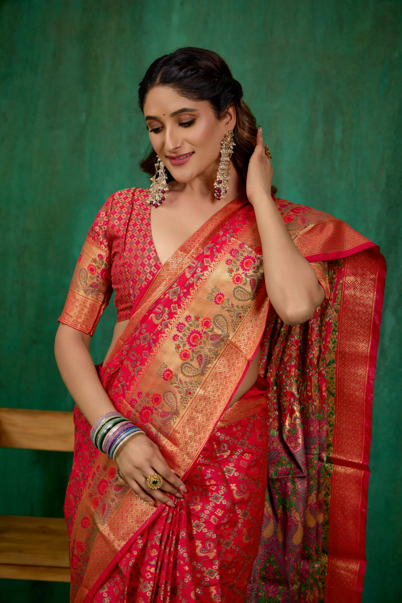 Shop Elegant Red Banarasi Art Silk Woven Ready to Wear Saree Online - Best Prices