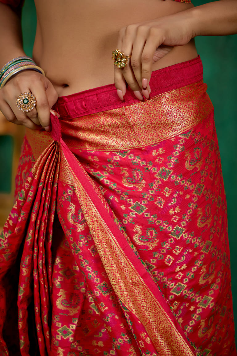 Shop Elegant Red Banarasi Art Silk Woven Ready to Wear Saree Online - Best Prices