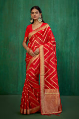 Shop Elegant Red Organza Silk Woven Ready to Wear Saree - Perfect for Any Occasion