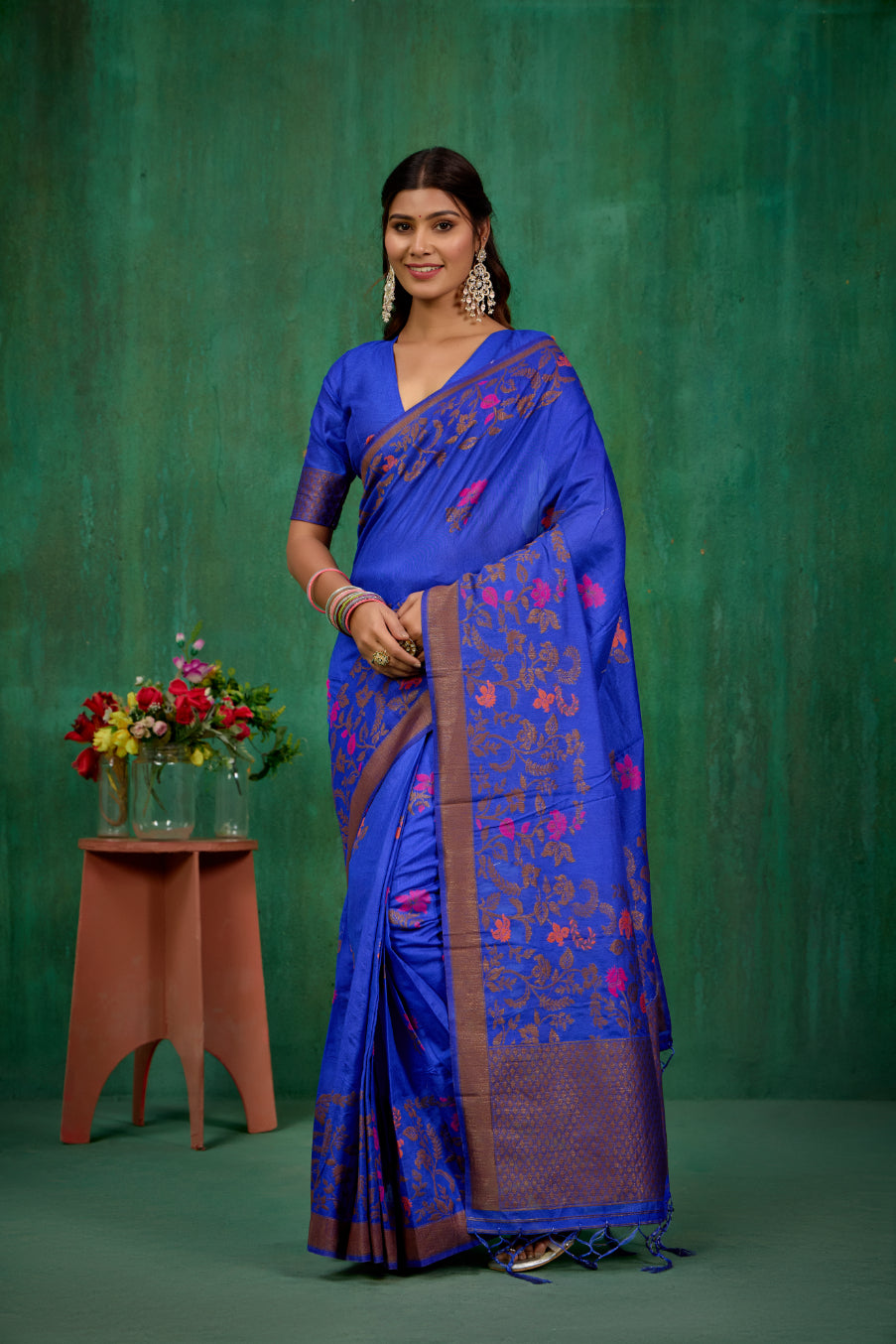 Shop Elegant Blue Banarasi Art Silk Woven Ready to Wear Saree Online - Best Prices