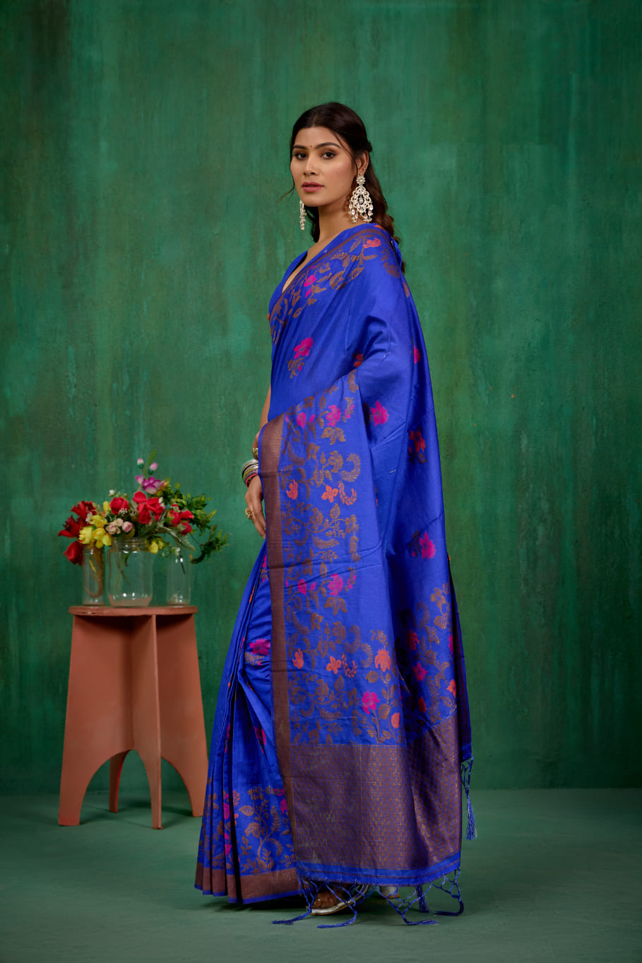 Shop Elegant Blue Banarasi Art Silk Woven Ready to Wear Saree Online - Best Prices