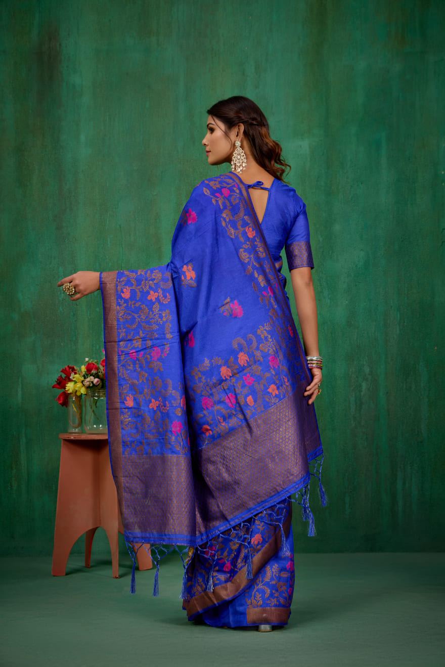 Shop Elegant Blue Banarasi Art Silk Woven Ready to Wear Saree Online - Best Prices