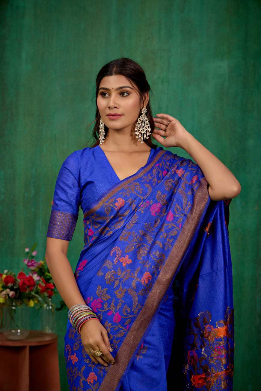 Shop Elegant Blue Banarasi Art Silk Woven Ready to Wear Saree Online - Best Prices