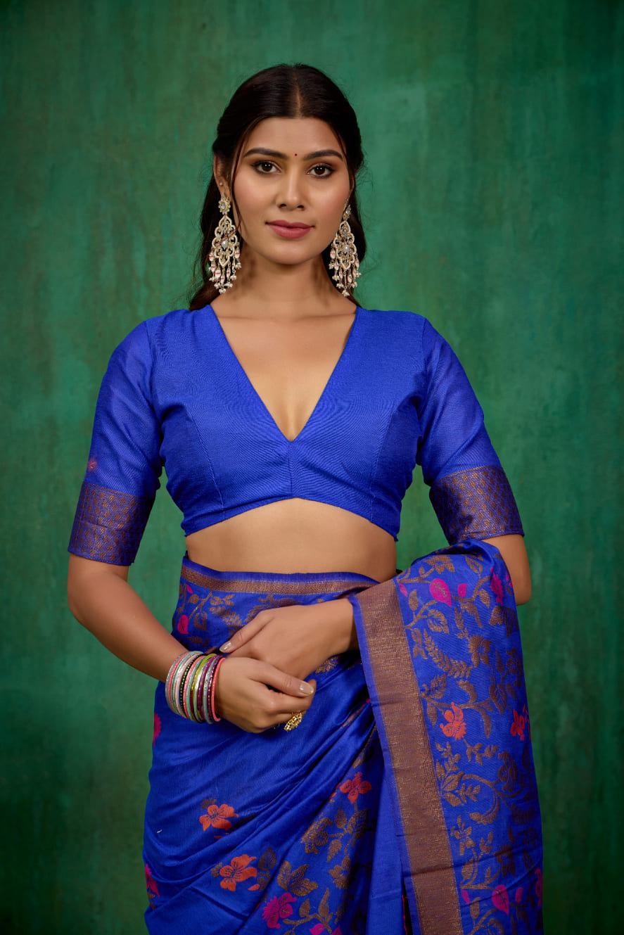 Shop Elegant Blue Banarasi Art Silk Woven Ready to Wear Saree Online - Best Prices