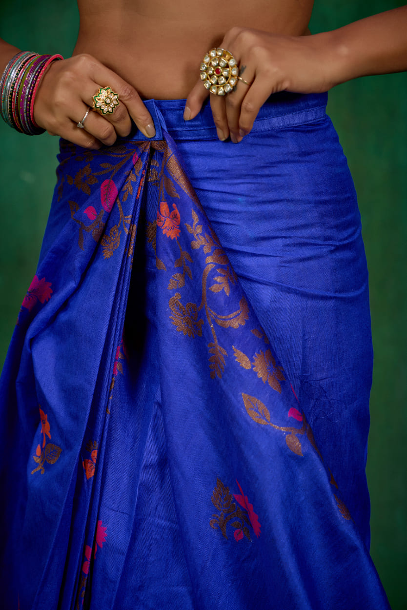 Shop Elegant Blue Banarasi Art Silk Woven Ready to Wear Saree Online - Best Prices