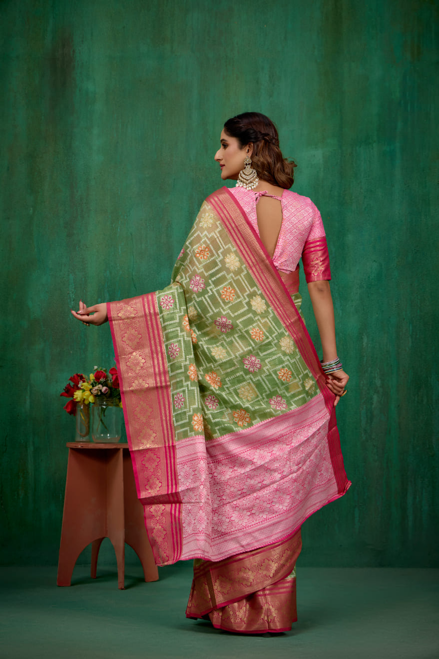 Elegant Green Cotton Silk Woven Ready to Wear Saree - Perfect for Any Occasion