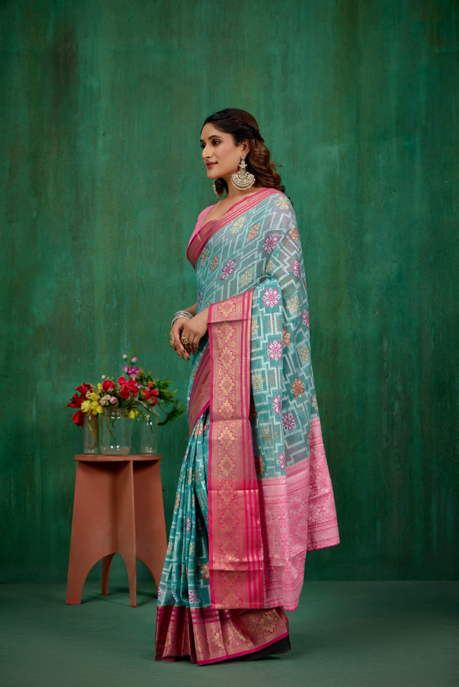 Elegant Teal Cotton Silk Woven Ready to Wear Saree - Perfect for Any Occasion