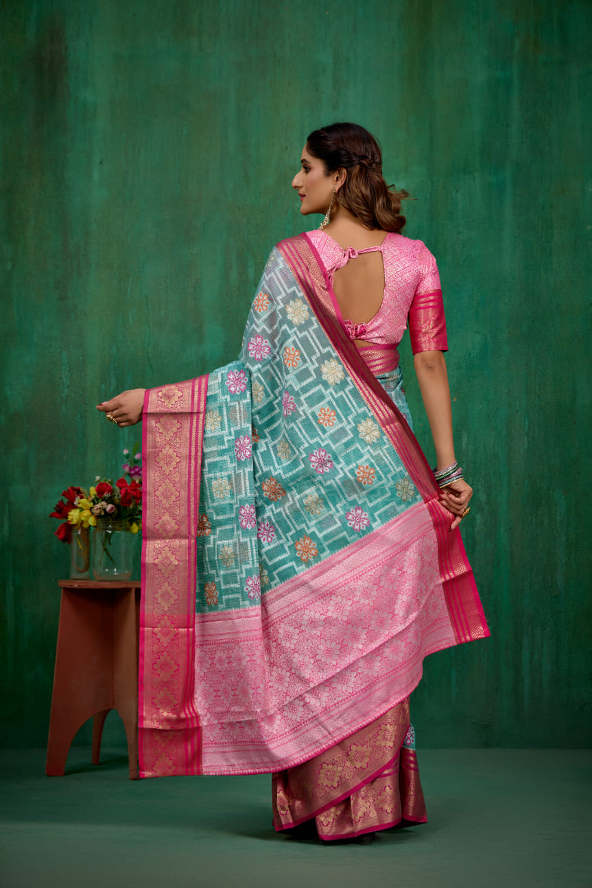 Elegant Teal Cotton Silk Woven Ready to Wear Saree - Perfect for Any Occasion