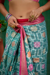 Elegant Teal Cotton Silk Woven Ready to Wear Saree - Perfect for Any Occasion