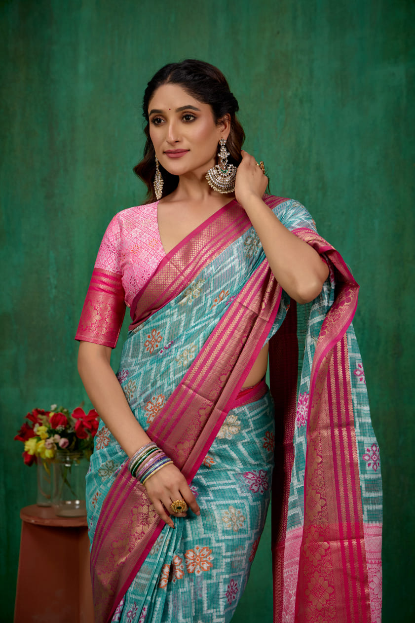 Elegant Teal Cotton Silk Woven Ready to Wear Saree - Perfect for Any Occasion