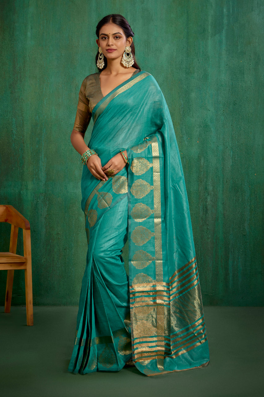 Elegant Green Cotton Silk Woven Ready to Wear Saree - Perfect for Any Occasion