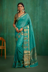 Elegant Green Cotton Silk Woven Ready to Wear Saree - Perfect for Any Occasion