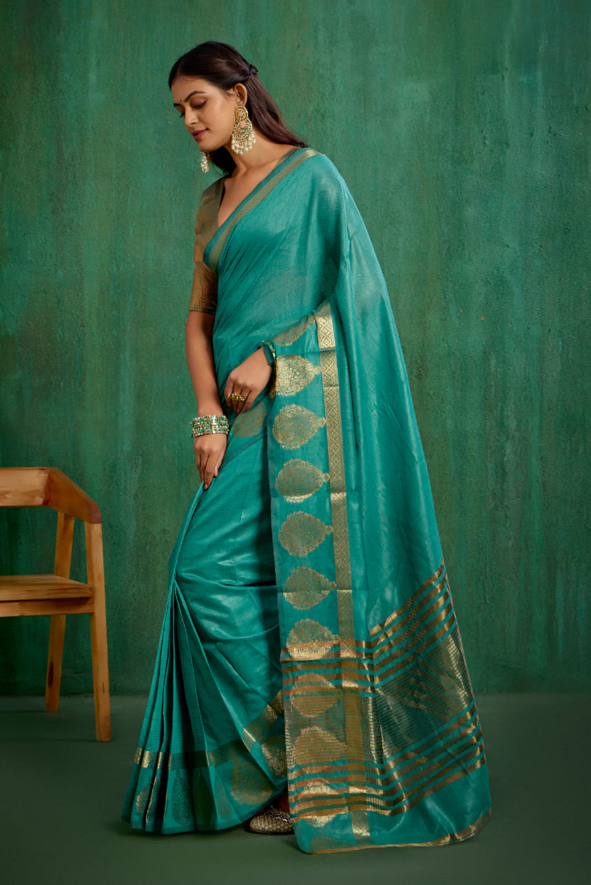 Elegant Green Cotton Silk Woven Ready to Wear Saree - Perfect for Any Occasion