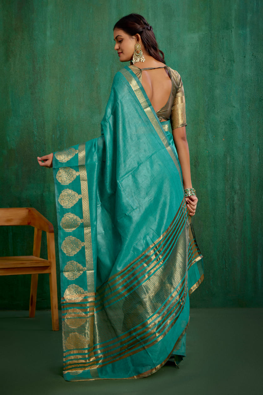 Elegant Green Cotton Silk Woven Ready to Wear Saree - Perfect for Any Occasion