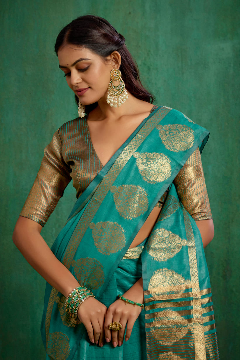 Elegant Green Cotton Silk Woven Ready to Wear Saree - Perfect for Any Occasion