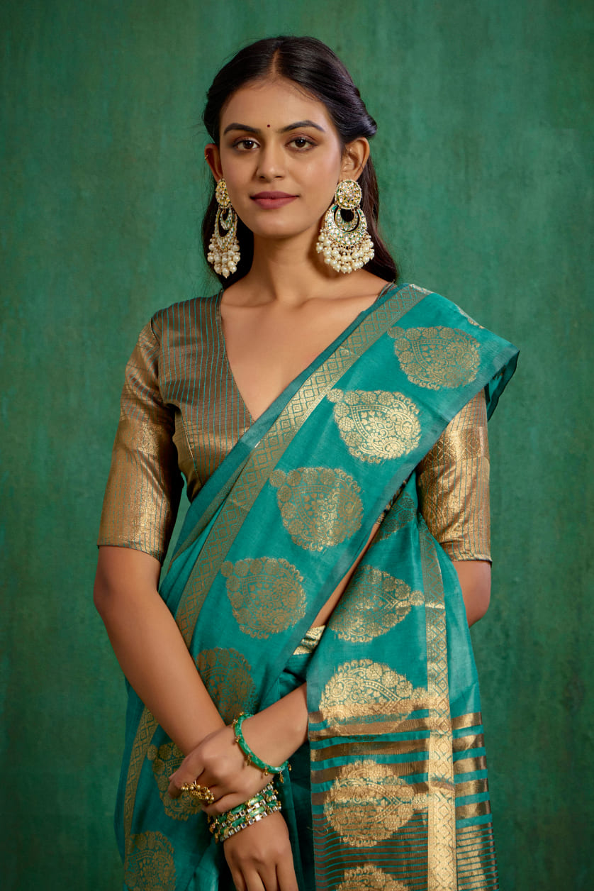 Elegant Green Cotton Silk Woven Ready to Wear Saree - Perfect for Any Occasion