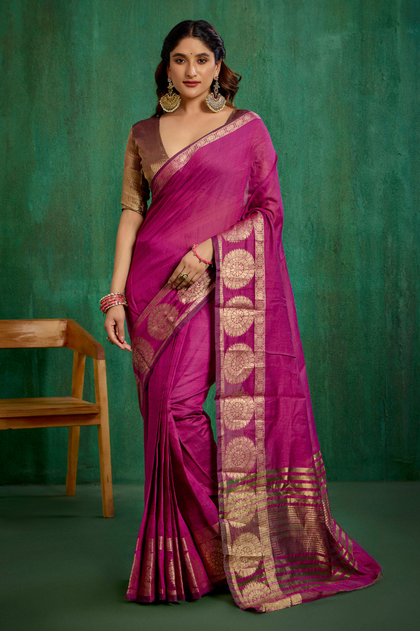 Elegant Pink Cotton Silk Woven Ready to Wear Saree - Perfect for Any Occasion