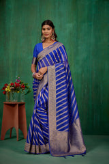 Shop Elegant Blue Organza Silk Woven Ready to Wear Saree - Perfect for Any Occasion