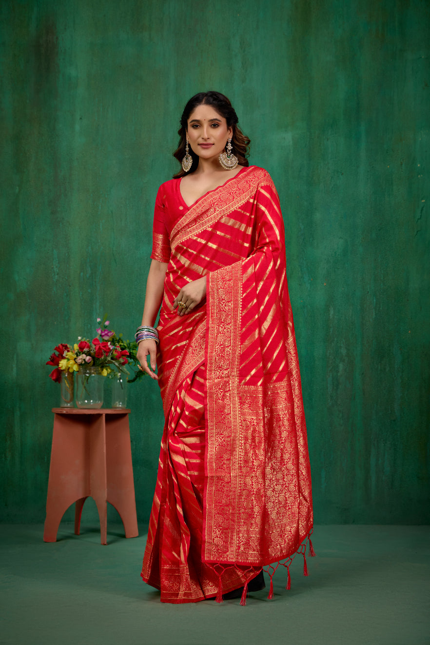 Shop Elegant Red Banarasi Art Silk Woven Ready to Wear Saree Online - Best Prices