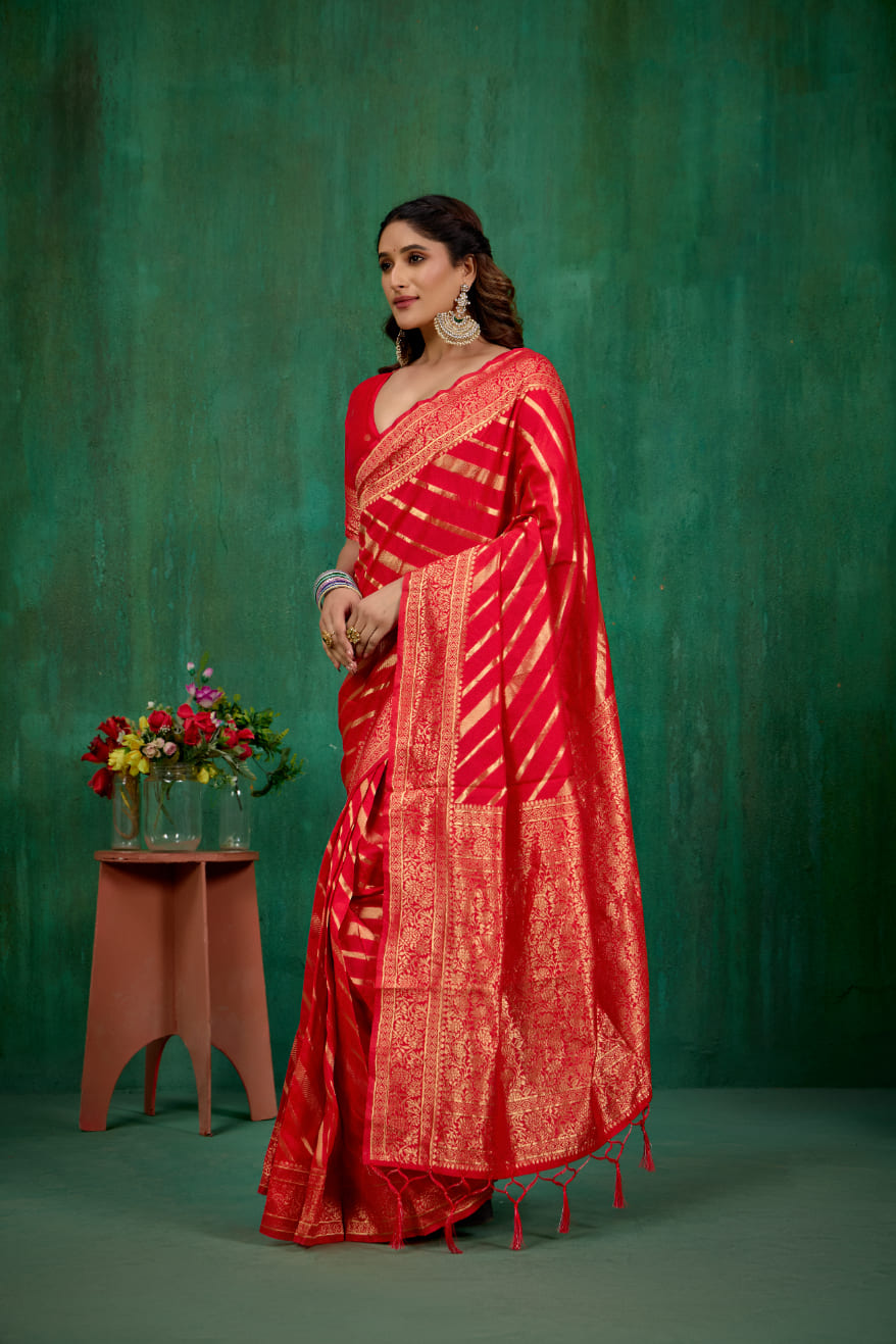 Shop Elegant Red Banarasi Art Silk Woven Ready to Wear Saree Online - Best Prices